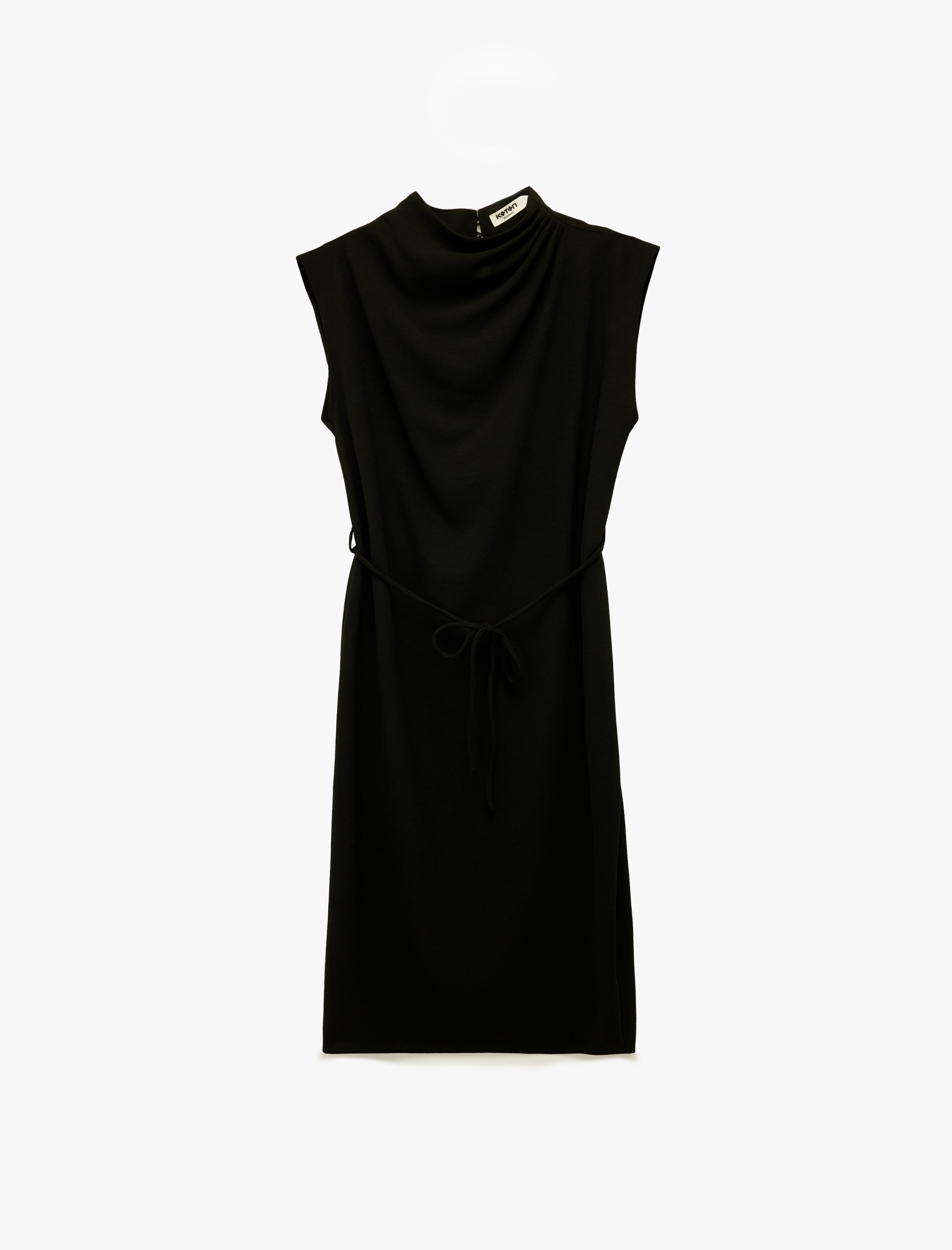   Dik Yaka Kolsuz Midi Drapeli Elbise