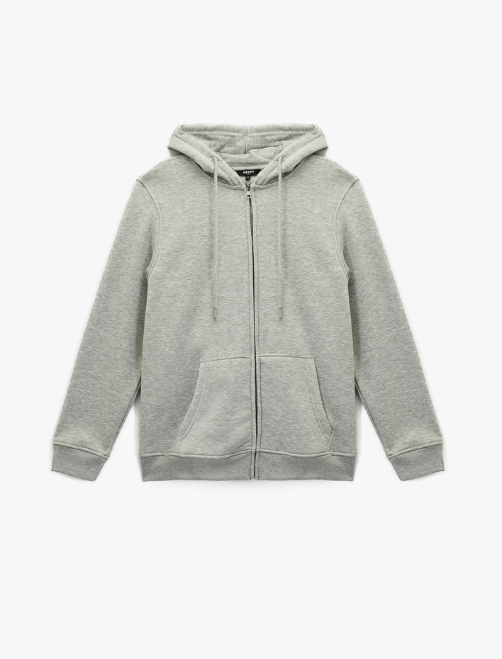  Uzun Kollu Şardonlu Cep Detaylı Fermuarlı Hırka