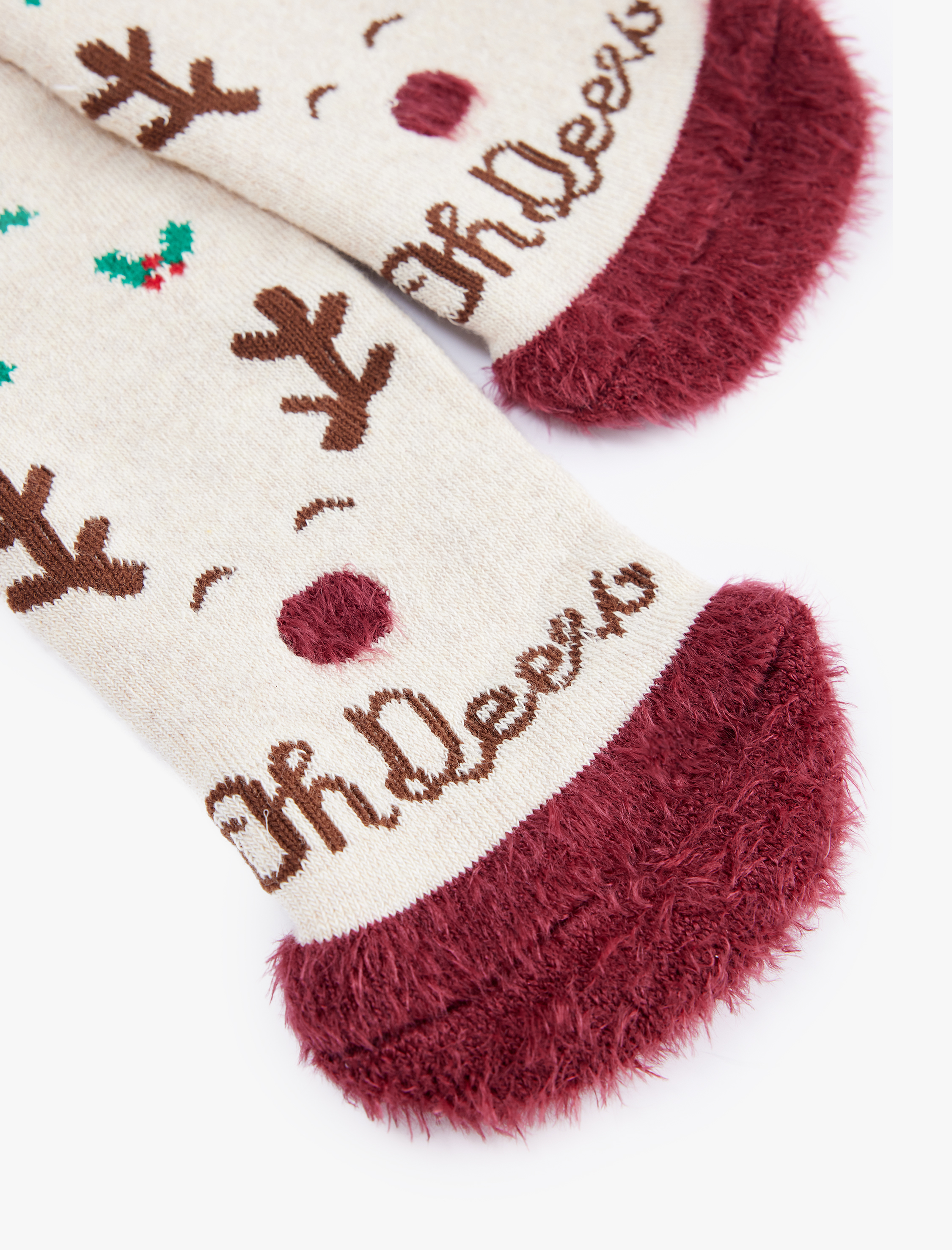  Kadın Tüy Detaylı Soket Havlu Yılbaşı Çorabı
