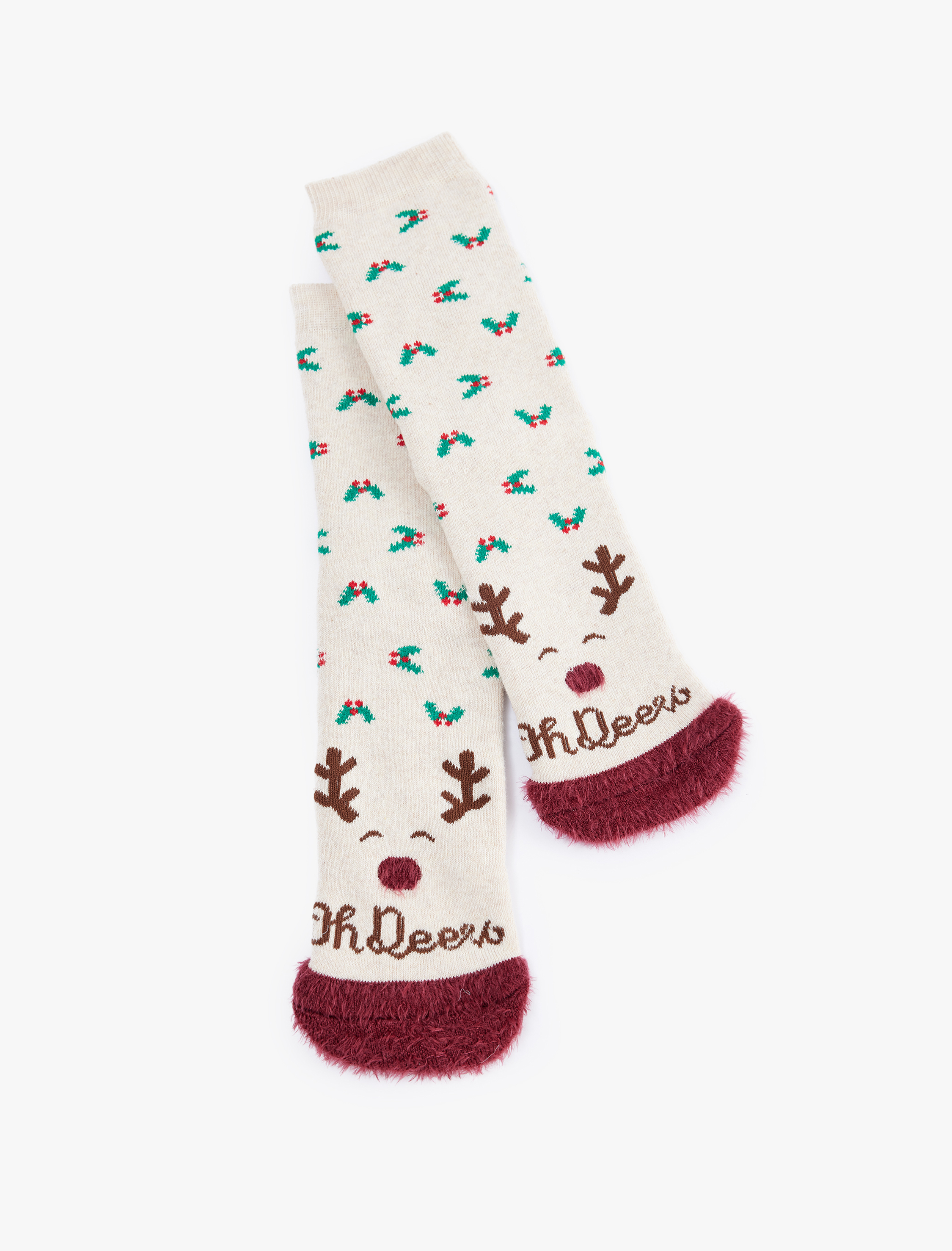  Kadın Tüy Detaylı Soket Havlu Yılbaşı Çorabı