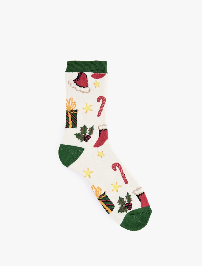 Kadın Renk Kontrastlı Pamuklu Soket Havlu Yılbaşı Çorabı