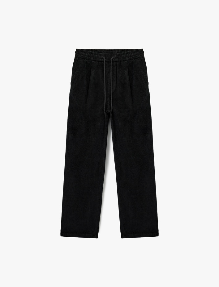  Pamuklu Cepli Bol Kalıp Beli Bağcıklı Kışlık Fitilli Kadife Pantolon