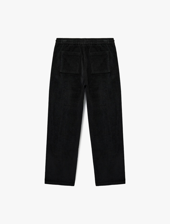  Pamuklu Cepli Bol Kalıp Beli Bağcıklı Kışlık Fitilli Kadife Pantolon