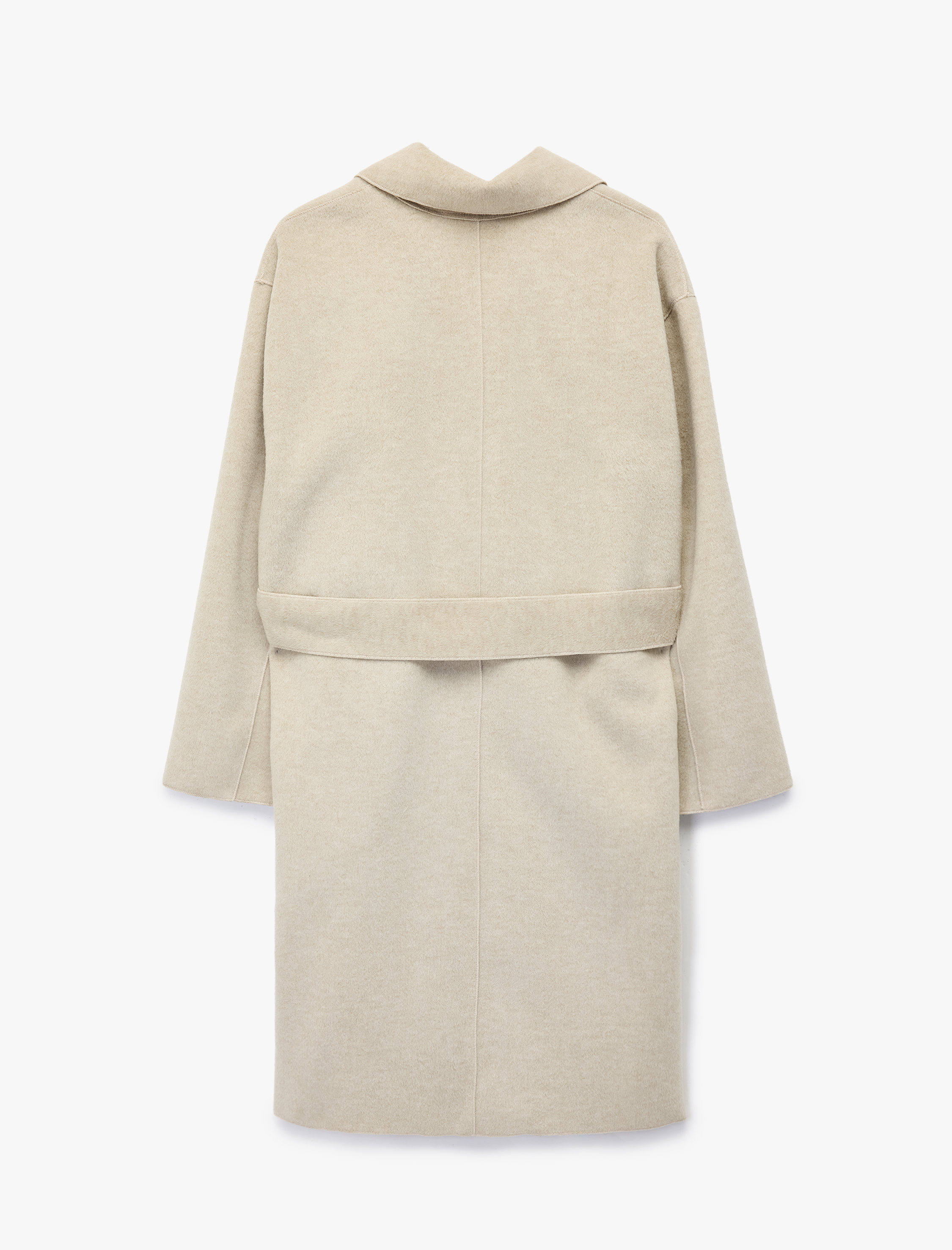   Kuşak Detaylı Düğmeli Kruvaze Uzun Kollu Kaşe Kaban