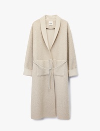 Uzun Kollu Cep Detaylı Kemerli Uzun Buklet Kaban