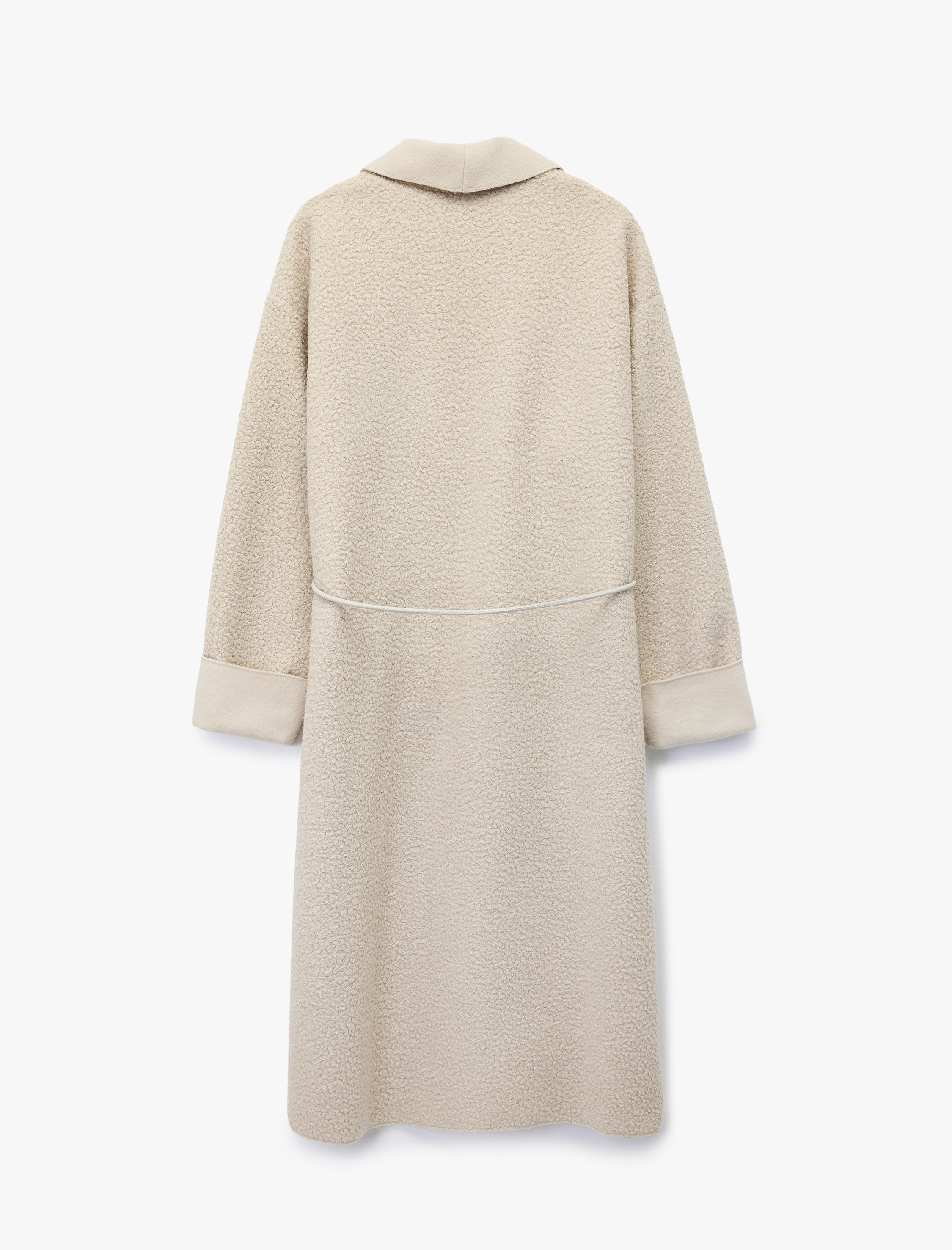   Uzun Kollu Cep Detaylı Kemerli Uzun Buklet Kaban