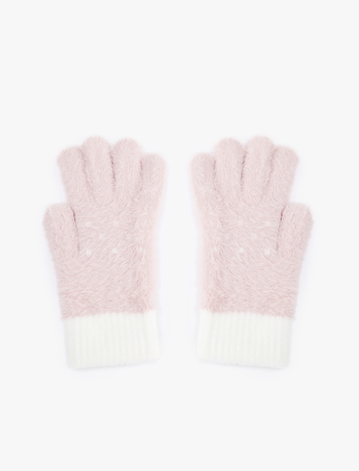 Kız Çocuk Peluş Eldiven Boncuk Detaylı