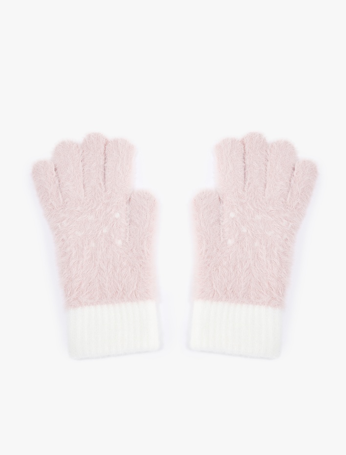 Kız Çocuk Peluş Eldiven Boncuk Detaylı