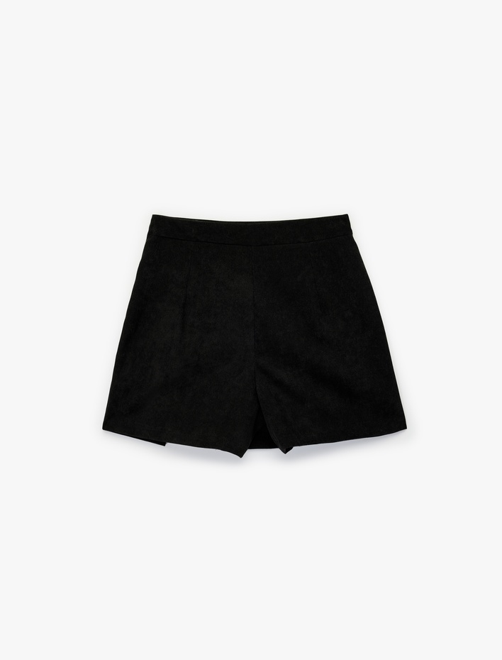  Yırtmaç Detaylı Standart Bel Mini Şort Etek