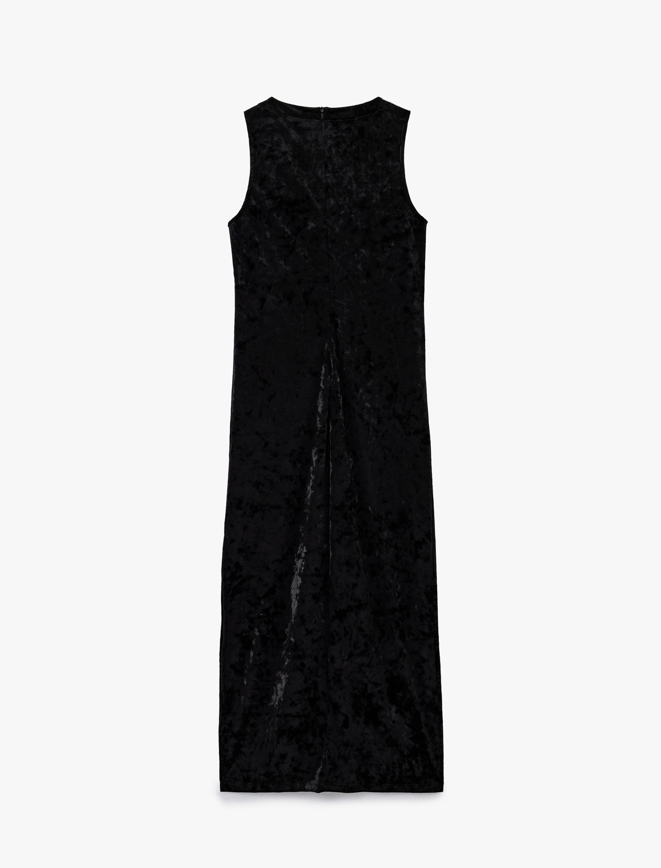   Midi Boy Kolsuz Yuvarlak Yaka Kadife Elbise