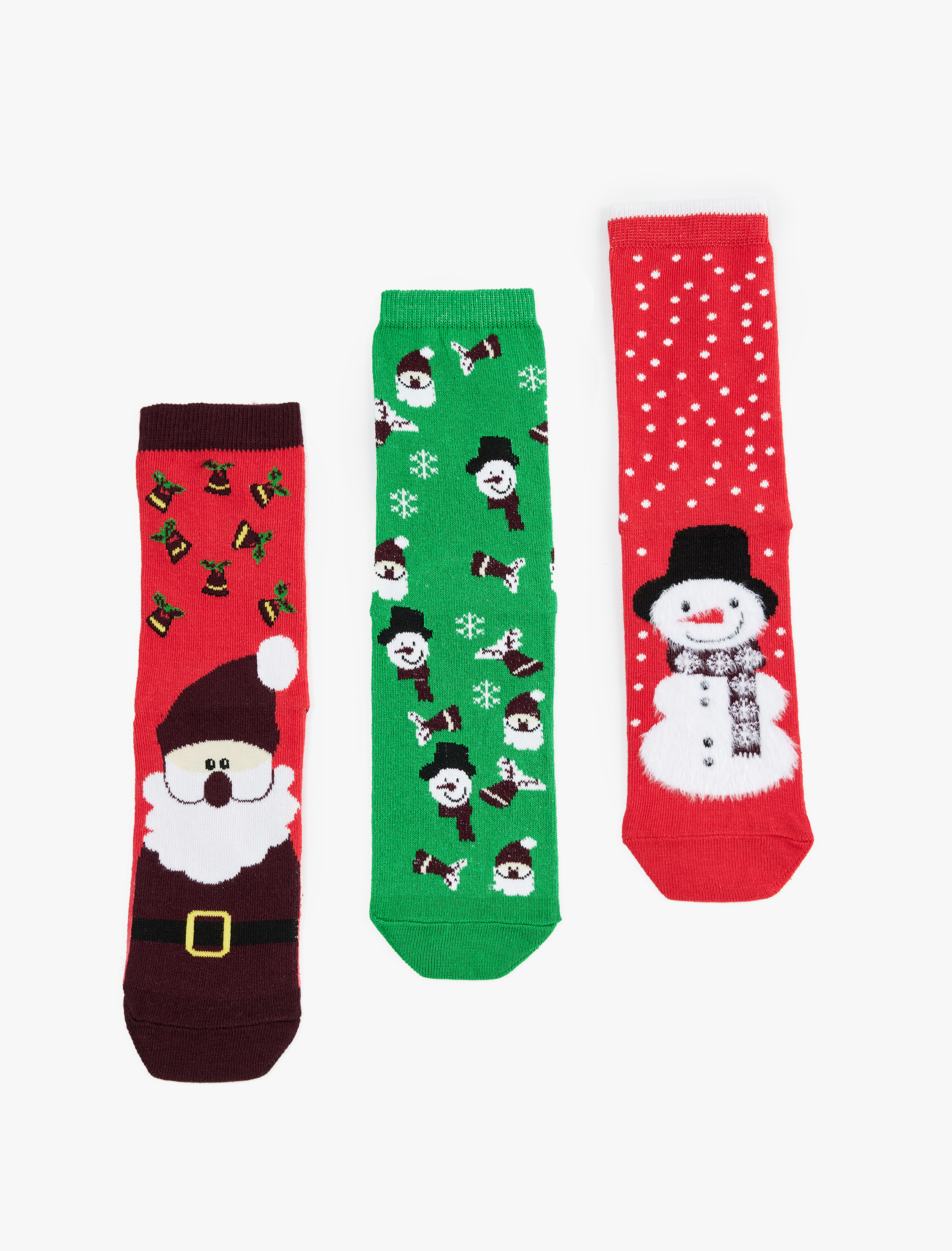  Kadın Çok Renkli Pamuklu Soket 3'lü Yılbaşı Çorabı Seti