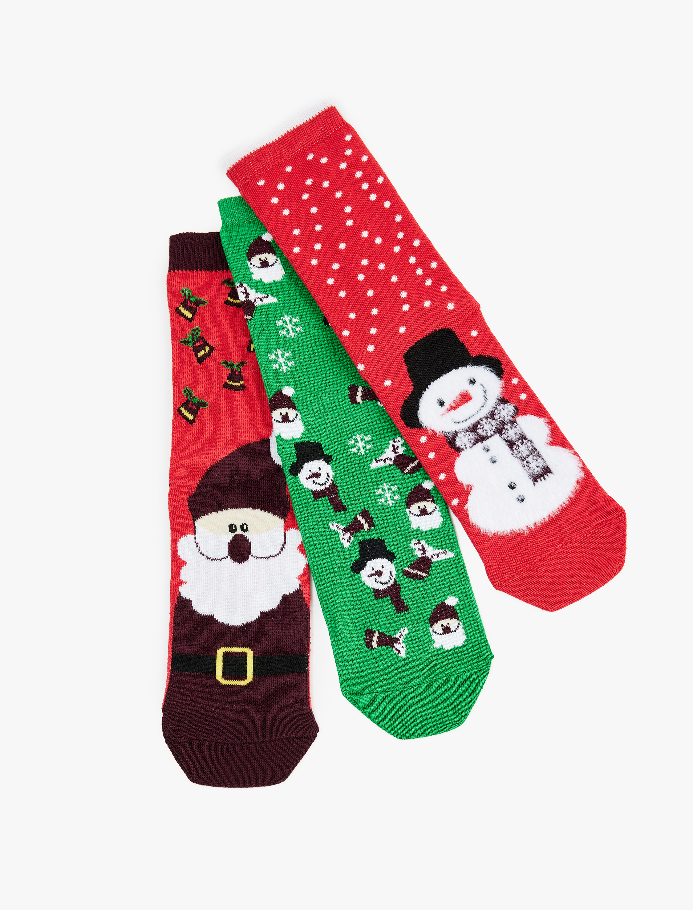  Kadın Çok Renkli Pamuklu Soket 3'lü Yılbaşı Çorabı Seti