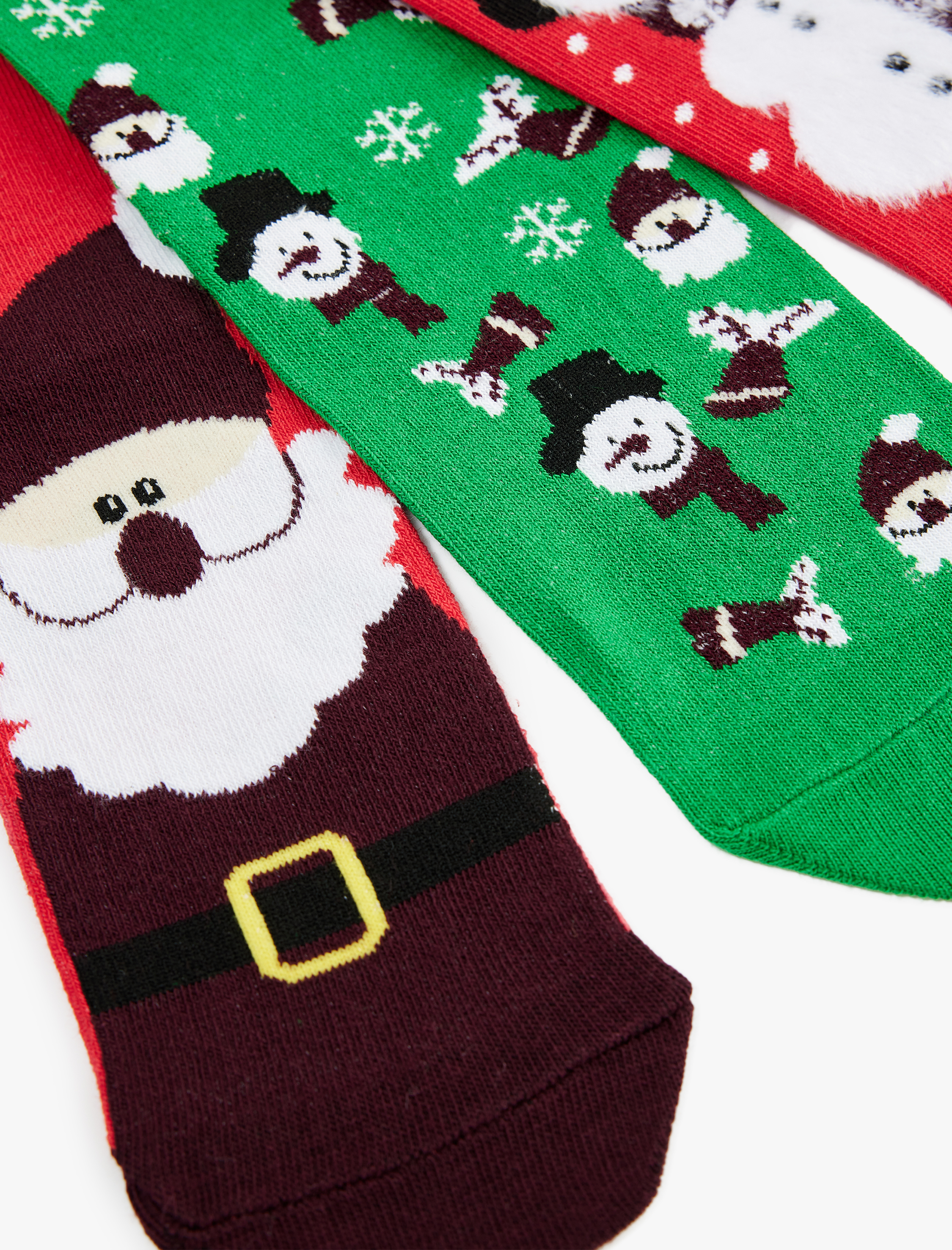  Kadın Çok Renkli Pamuklu Soket 3'lü Yılbaşı Çorabı Seti