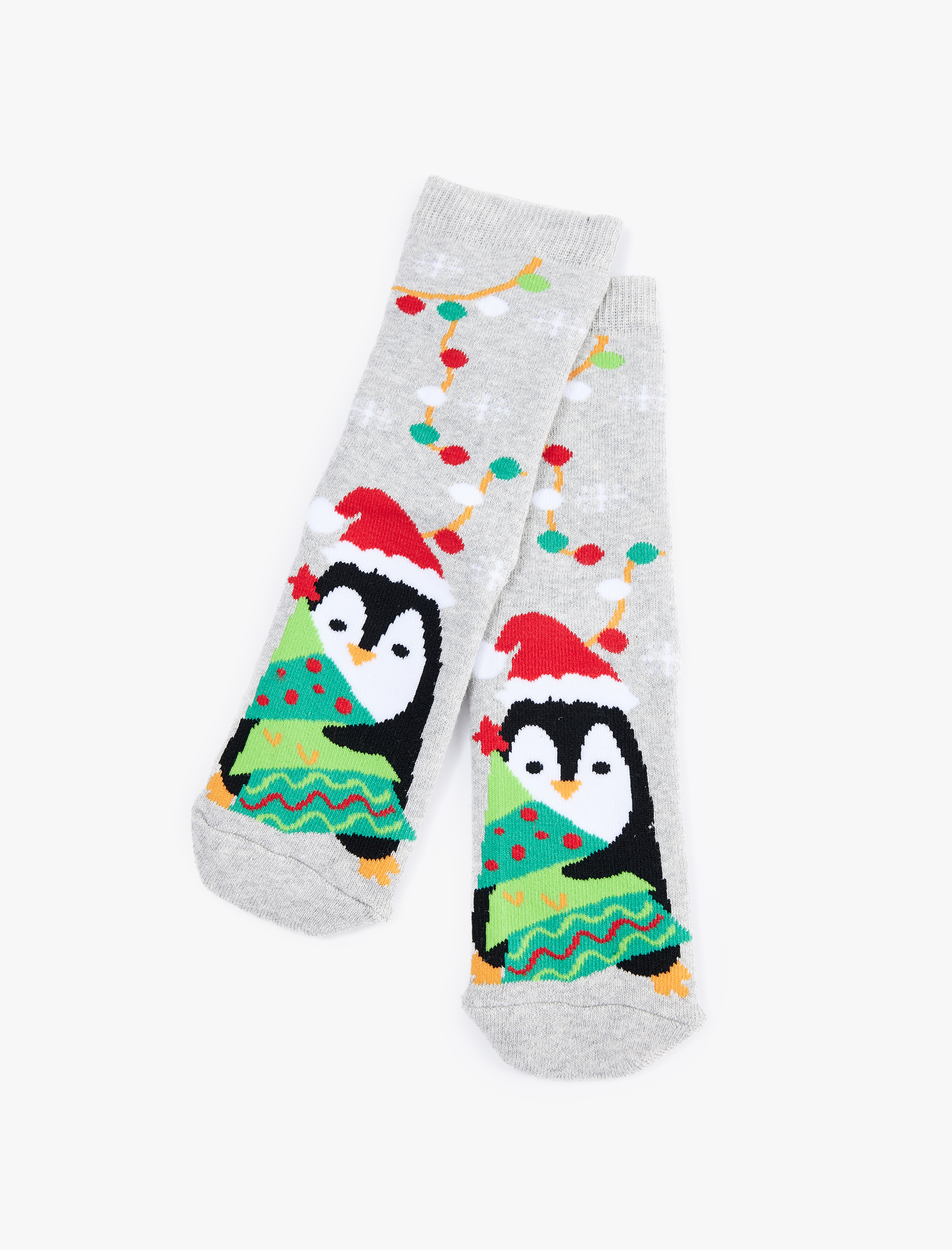  Kız Çocuk Penguen Desenli Yılbaşı Çorabı