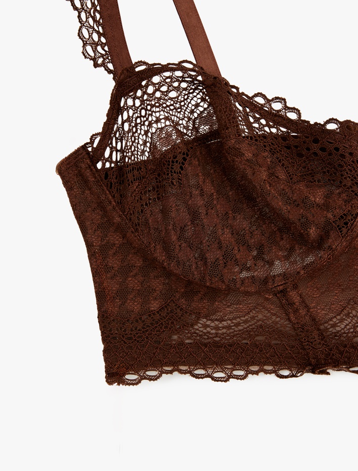  Viskon Karışımlı Dolgusuz Dantel Detaylı Balenli Sütyen