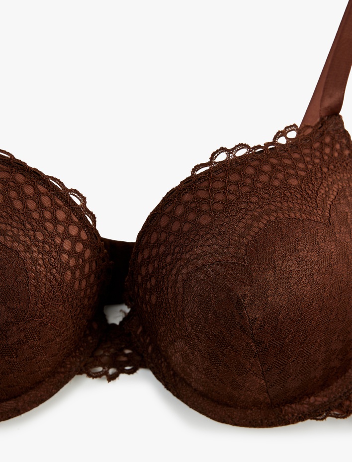  Viskon Karışımlı Dantel Detaylı Ekstra Dolgulu Destekli Sütyen