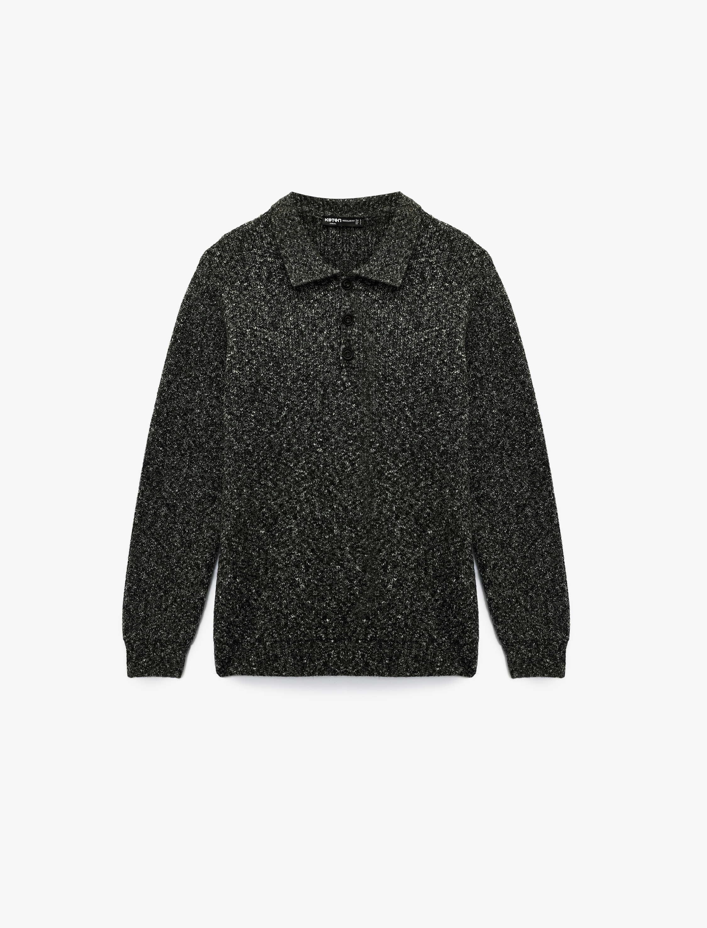   Regular Fit Düğmeli Polo Yaka Triko Kazak