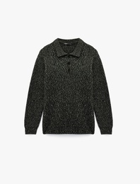 Regular Fit Düğmeli Polo Yaka Triko Kazak