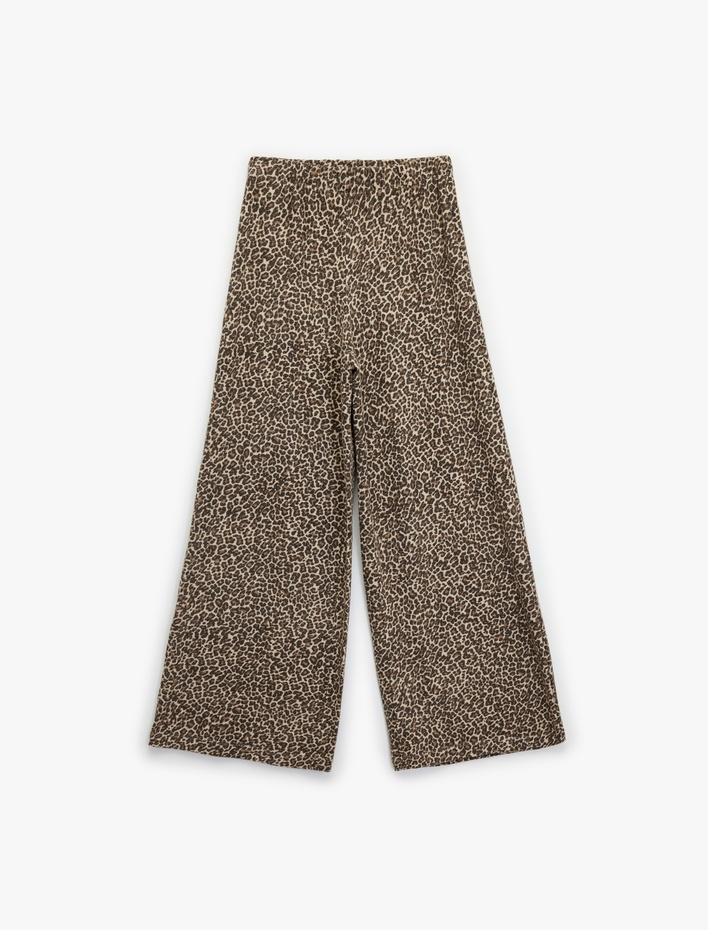  Leopar Desenli Rahat Kesim Viskon Karışımlı Geniş Paça Pijama Altı