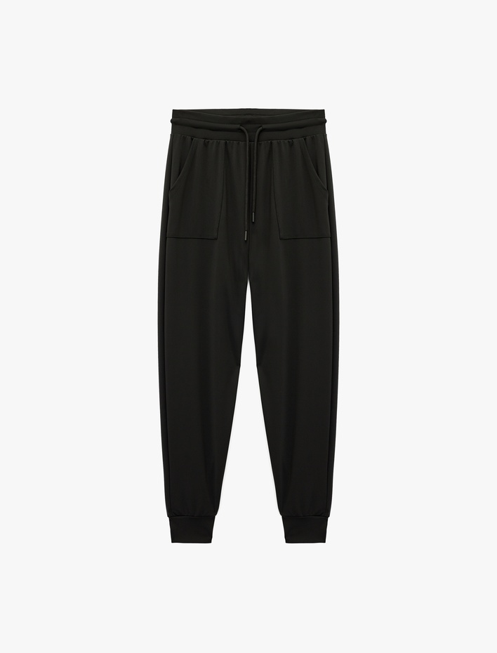  Yüksek Bel Bağcıklı Rahat Kalıp Cepli Spor Jogger Eşofman Altı