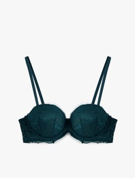 Ekstra Dolgulu Destekli Balensiz Dantelli Sütyen