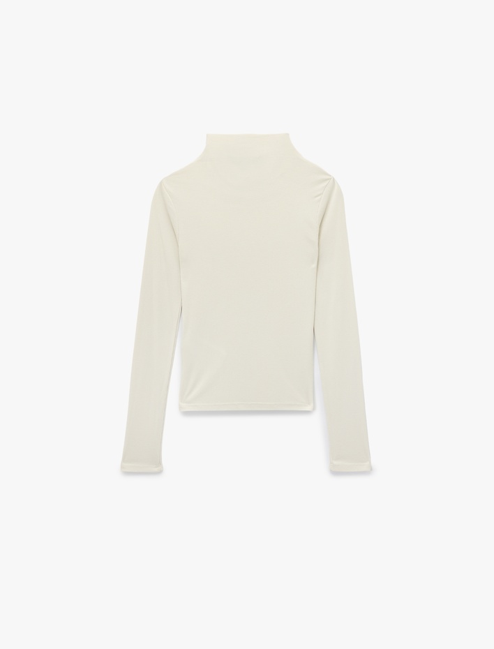  Slim Fit Modal Kumaş Uzun Kollu Dökümlü Dik Yaka Bluz