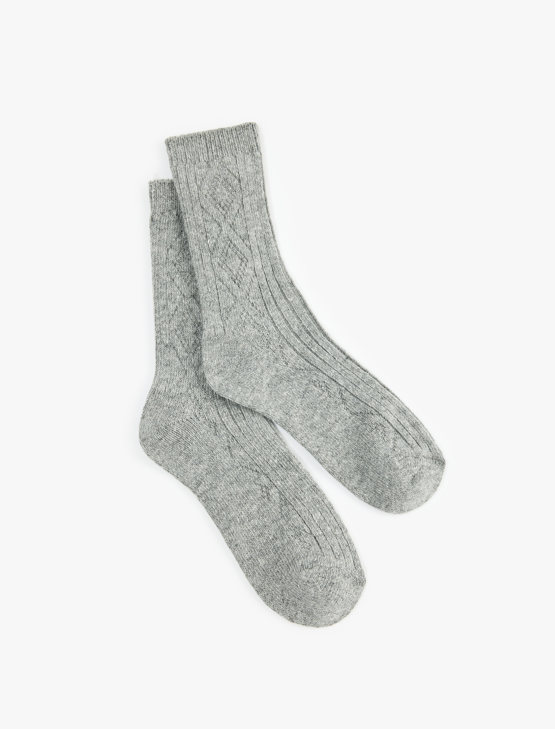  Erkek Kalın Koyun Yünü Karışımlı Baklava Desenli Dokulu Soket Çorap