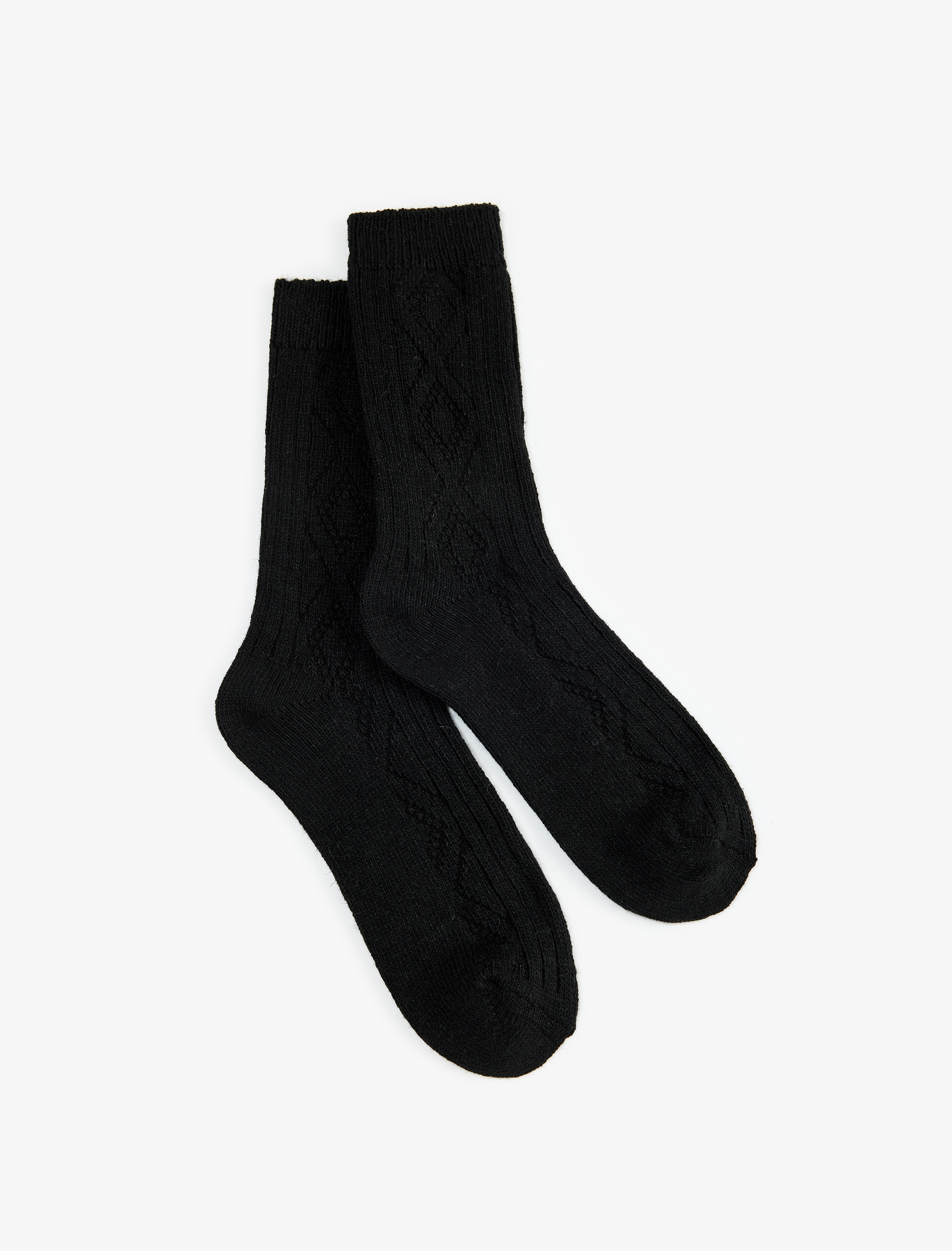  Erkek Kalın Koyun Yünü Karışımlı Baklava Desenli Dokulu Soket Çorap