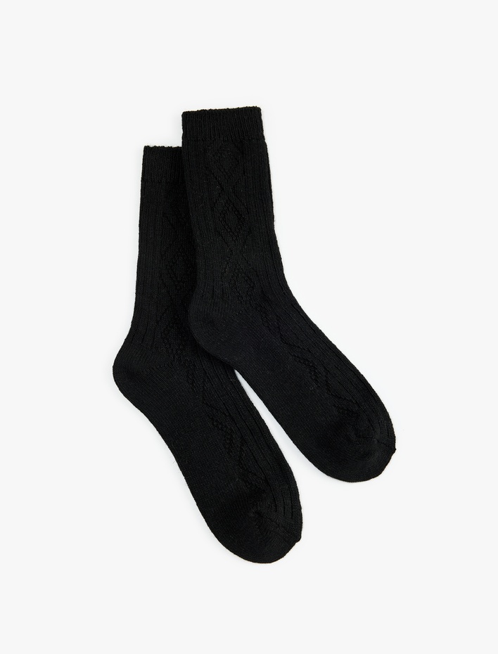 Erkek Kalın Koyun Yünü Karışımlı Baklava Desenli Dokulu Soket Çorap