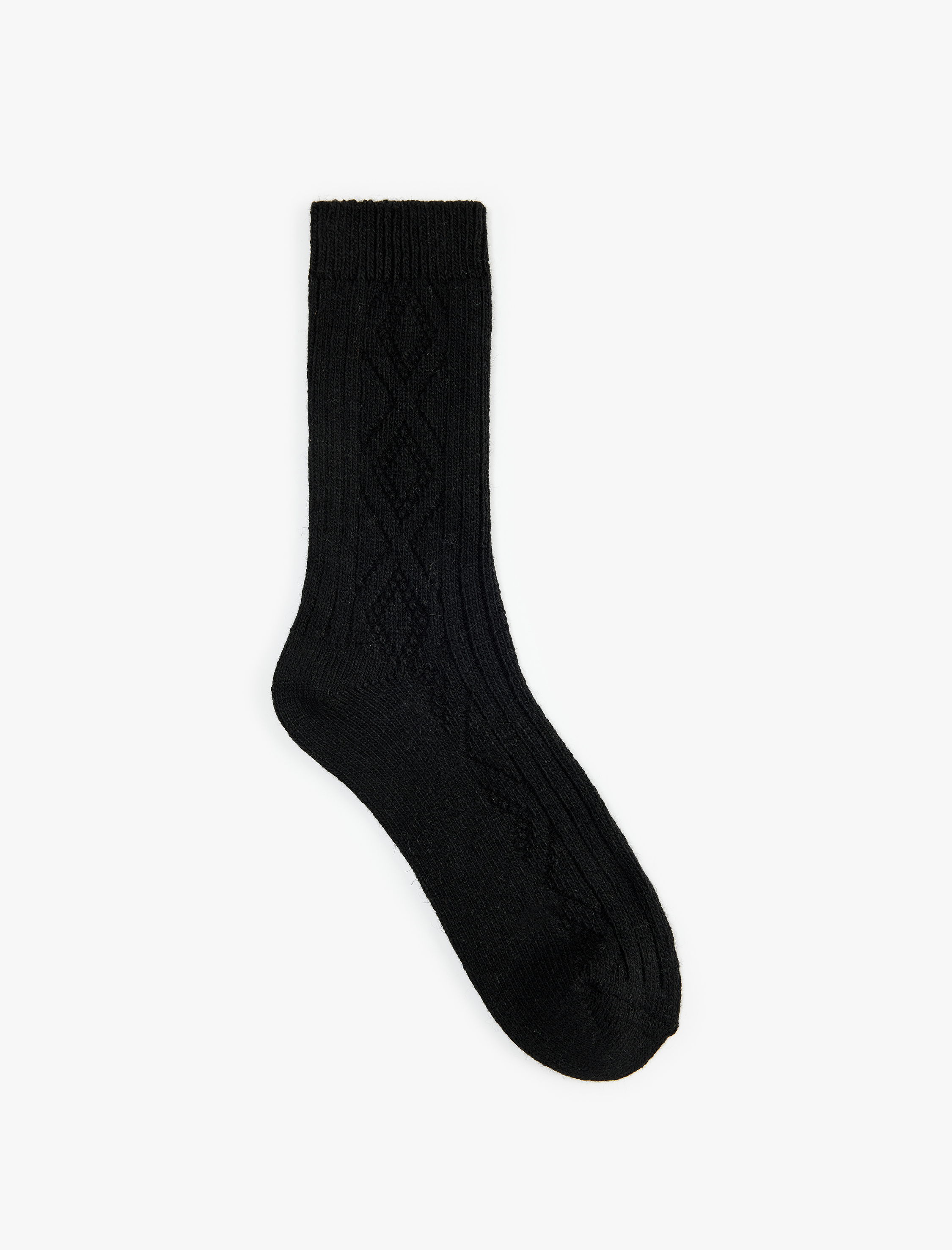  Erkek Kalın Koyun Yünü Karışımlı Baklava Desenli Dokulu Soket Çorap