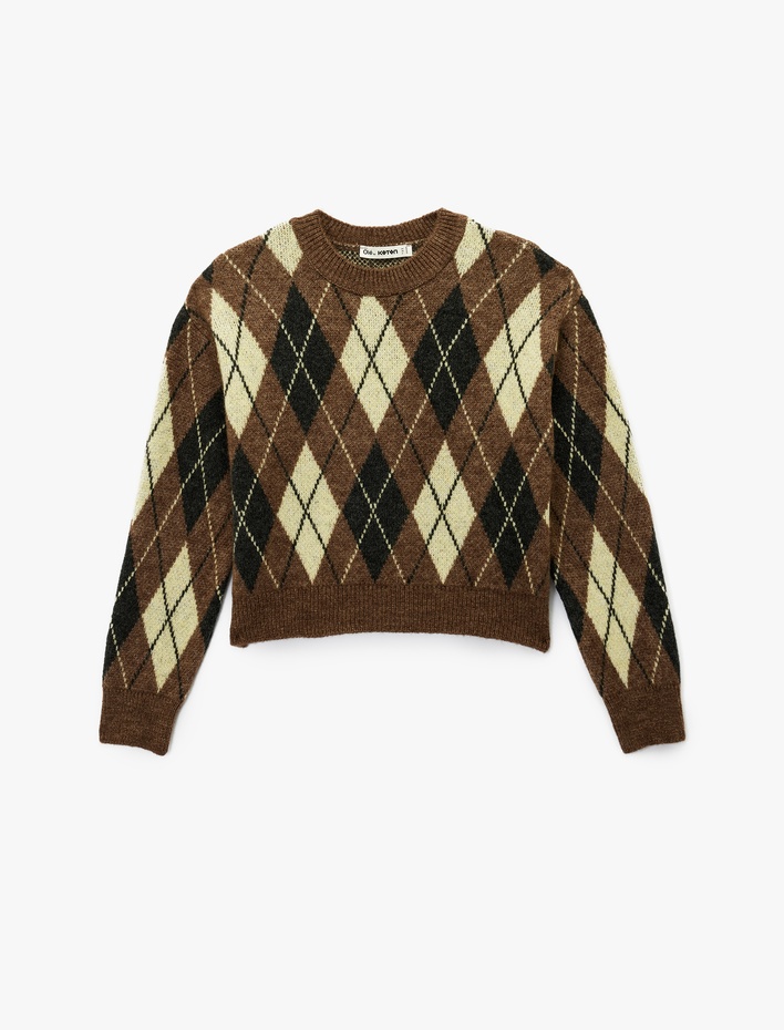  Baklava Desenli Uzun Kollu Bisiklet Yaka Triko Kazak