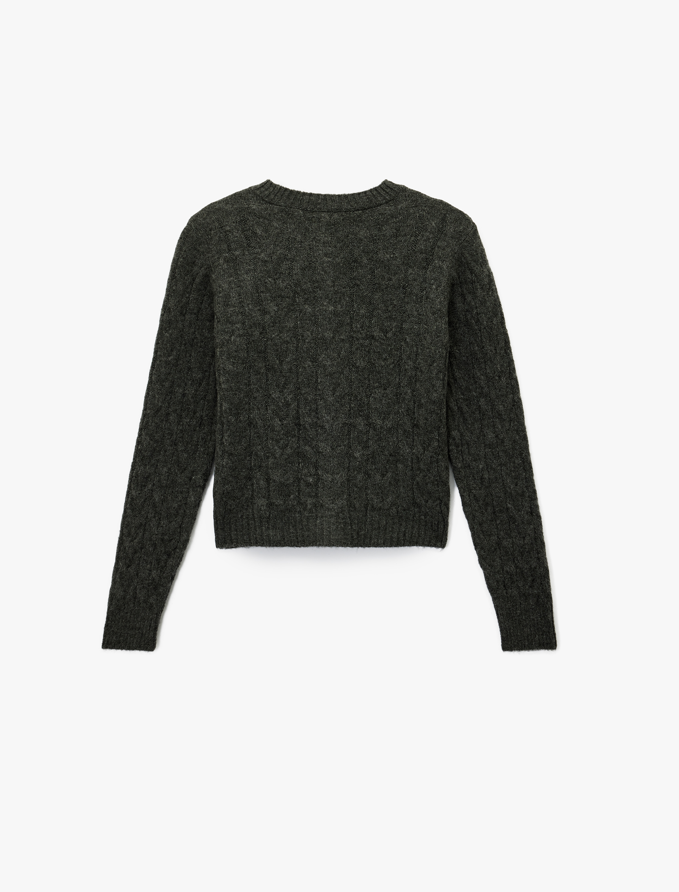   Saç Örgü Dokulu Taş Detaylı Düğmeli V Yaka Triko Hırka