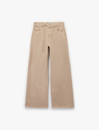 Düz Paça Bol Kesim Düğmeli Cepli Jean Pantolon - Loose Straight Fit Jean