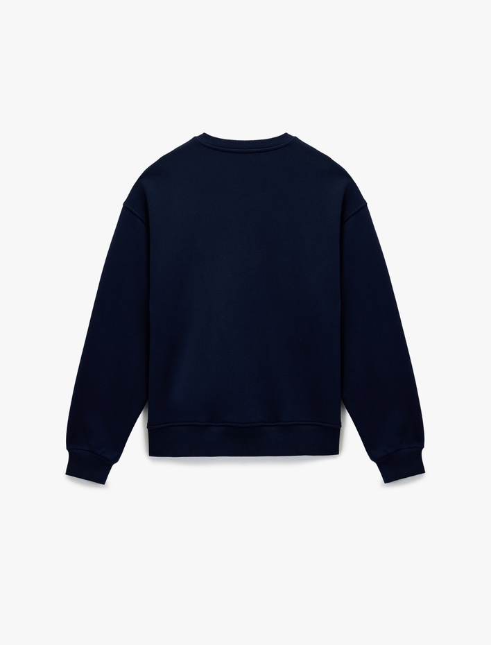  Şardonlu Uzun Kollu Bisiklet Yaka Köpek Baskılı Oversize Sweatshirt