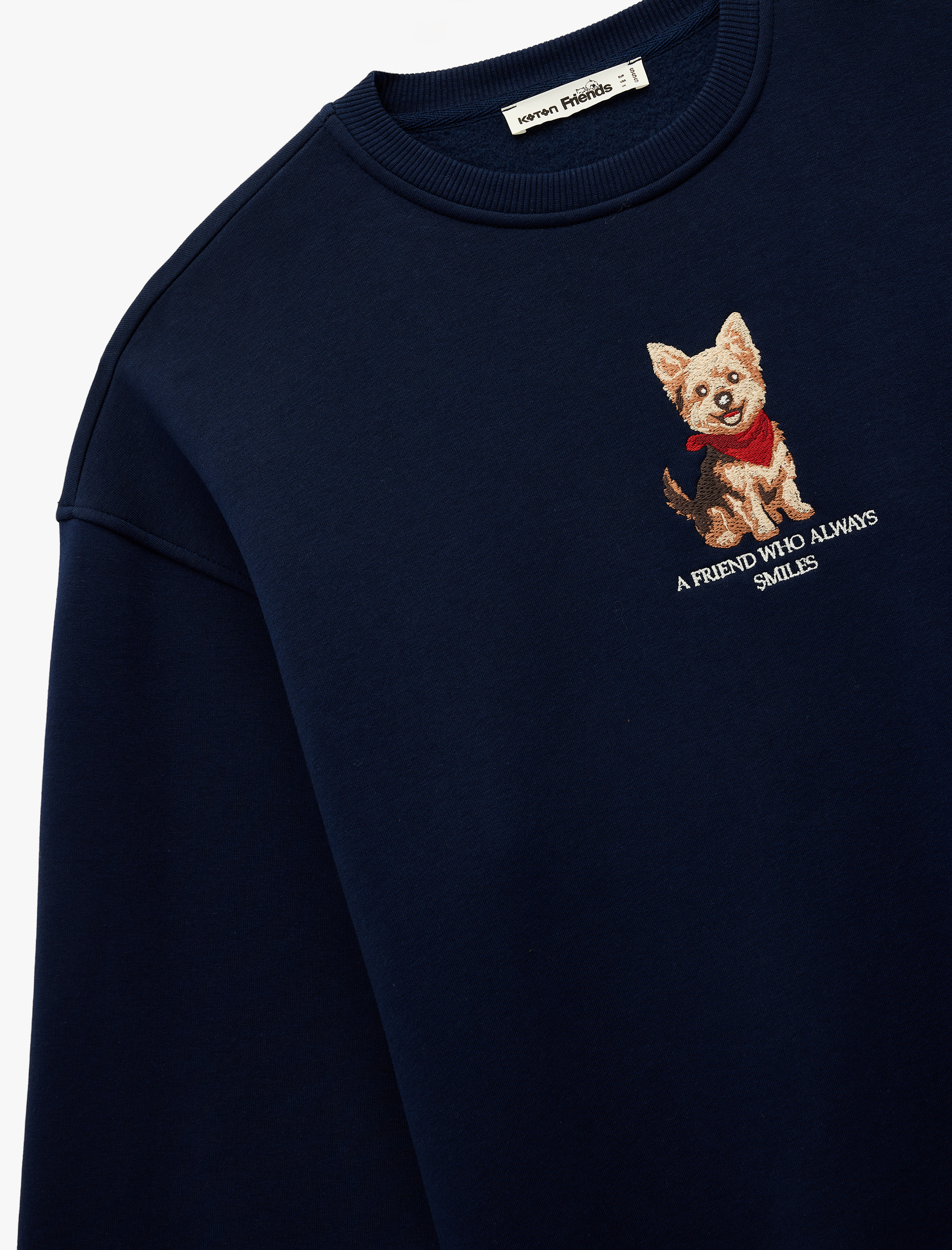   Şardonlu Uzun Kollu Bisiklet Yaka Köpek Baskılı Oversize Sweatshirt