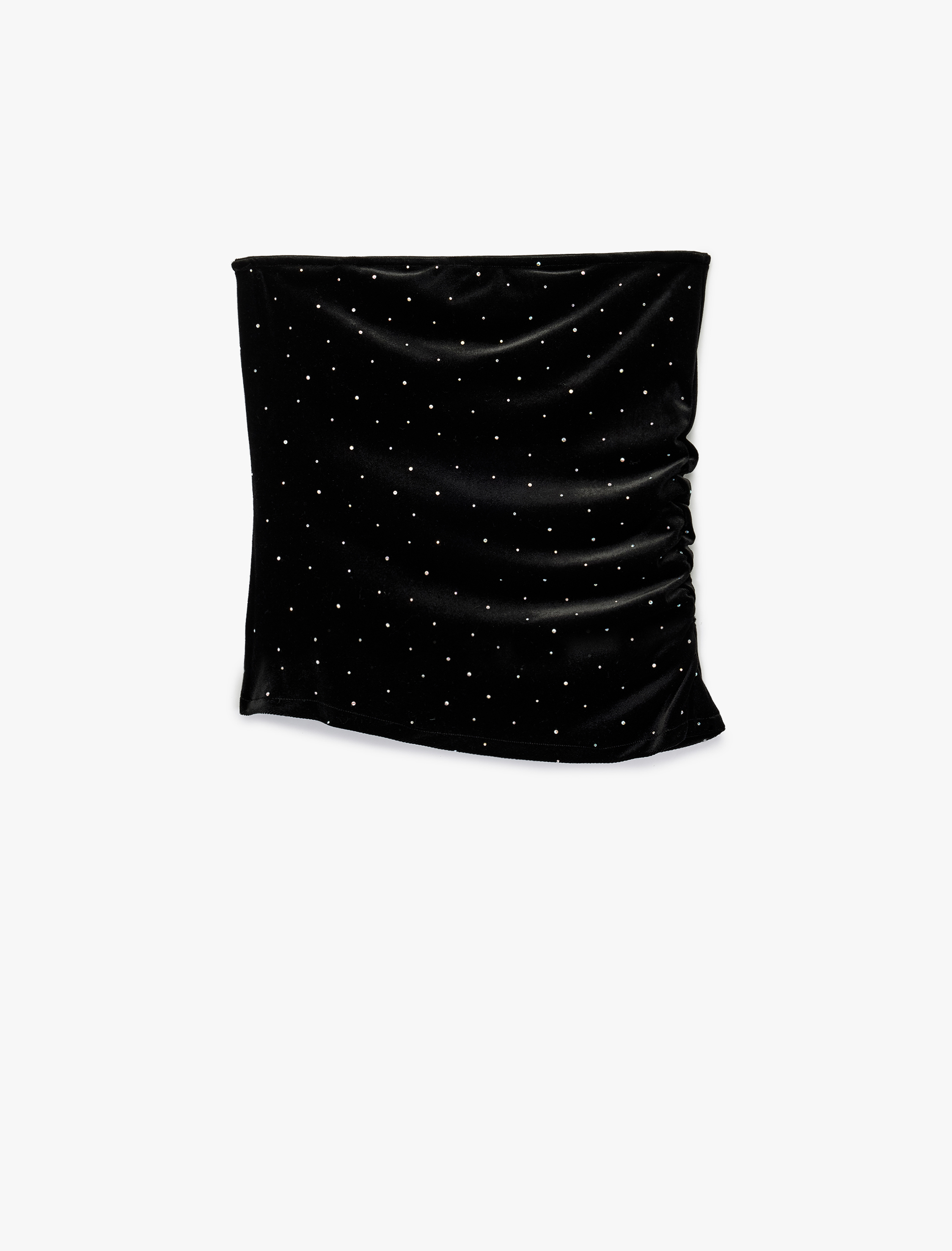   Drape Detaylı Taşlı Straplez Kadife Bluz