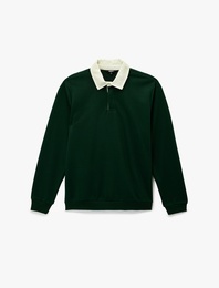 Şardonlu Düğmeli Polo Yaka Uzun Kollu Sweatshirt