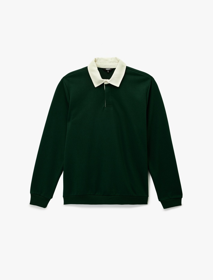  Şardonlu Düğmeli Polo Yaka Uzun Kollu Sweatshirt