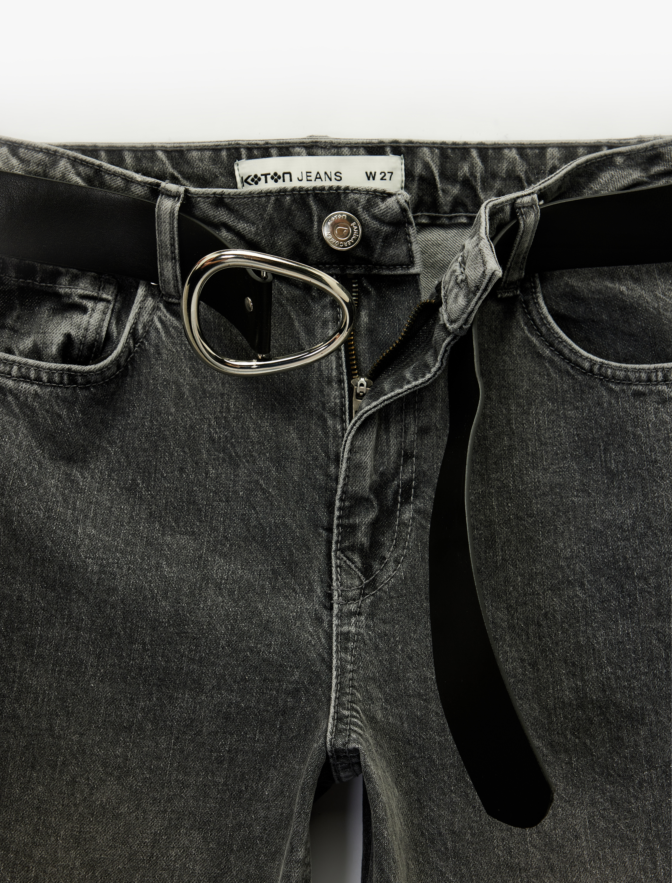   Kemer Detaylı Yıkamalı Dar Kesim İspanyol Paça Jean Pantolon - Flare Jeans