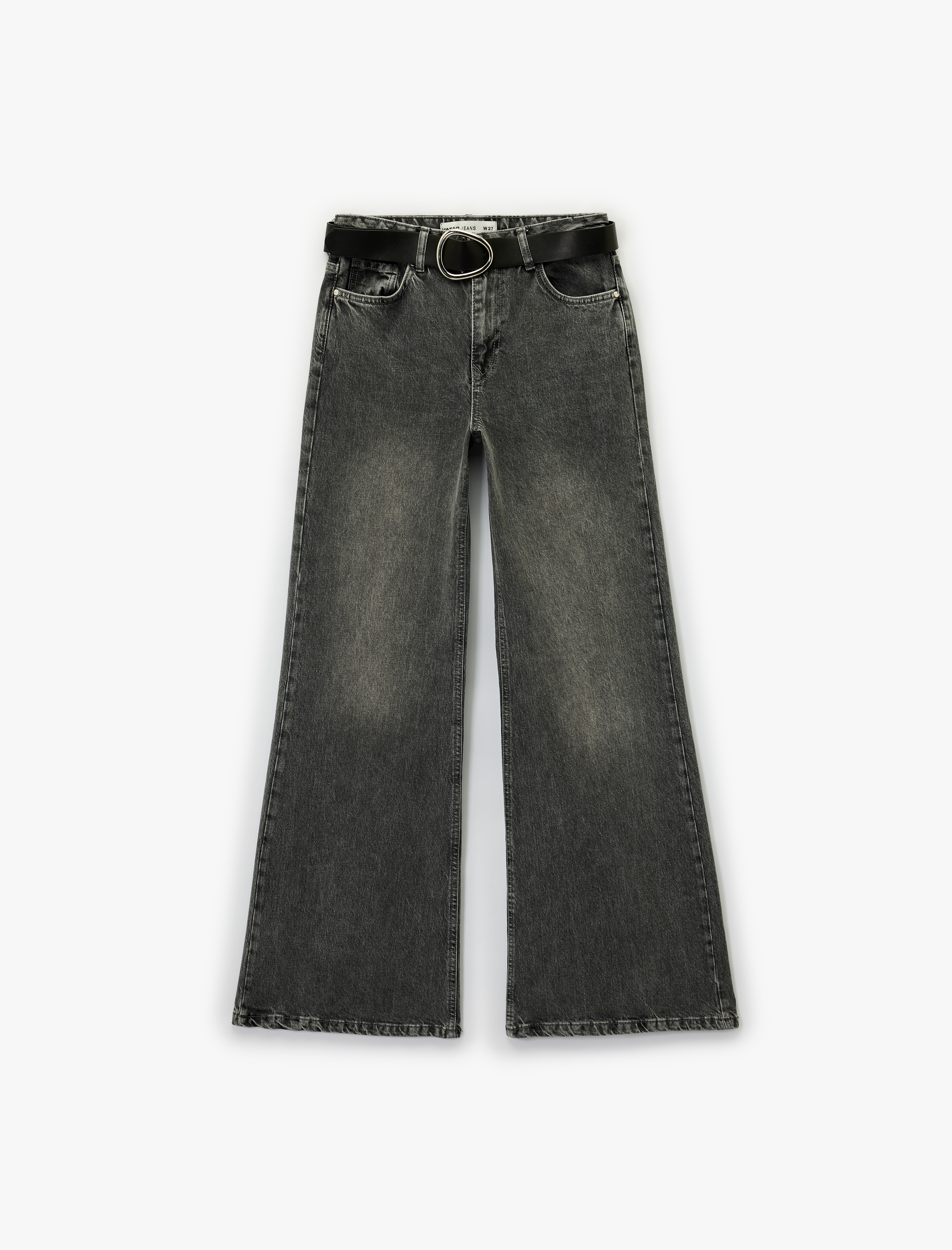   Kemer Detaylı Yıkamalı Dar Kesim İspanyol Paça Jean Pantolon - Flare Jeans