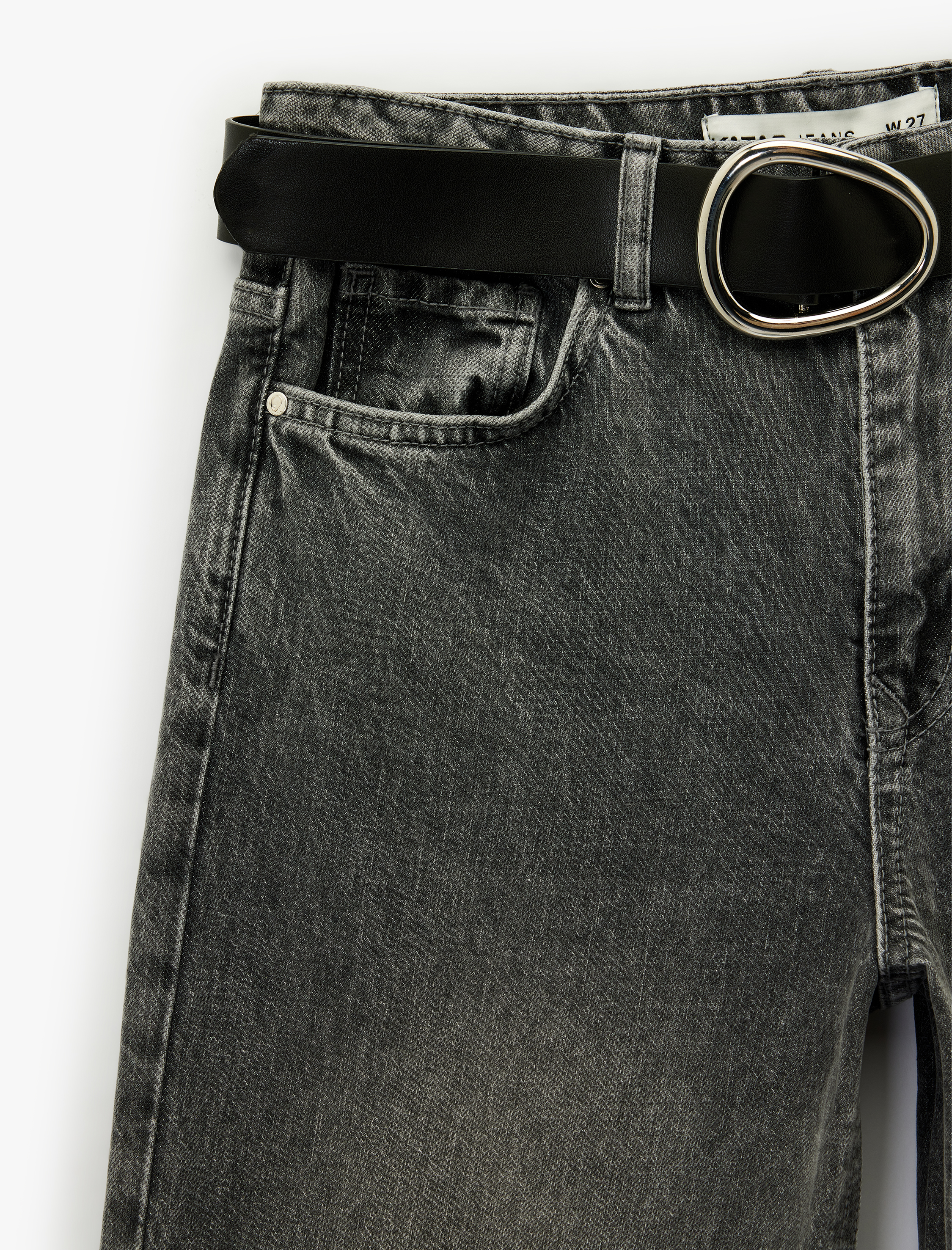   Kemer Detaylı Yıkamalı Dar Kesim İspanyol Paça Jean Pantolon - Flare Jeans