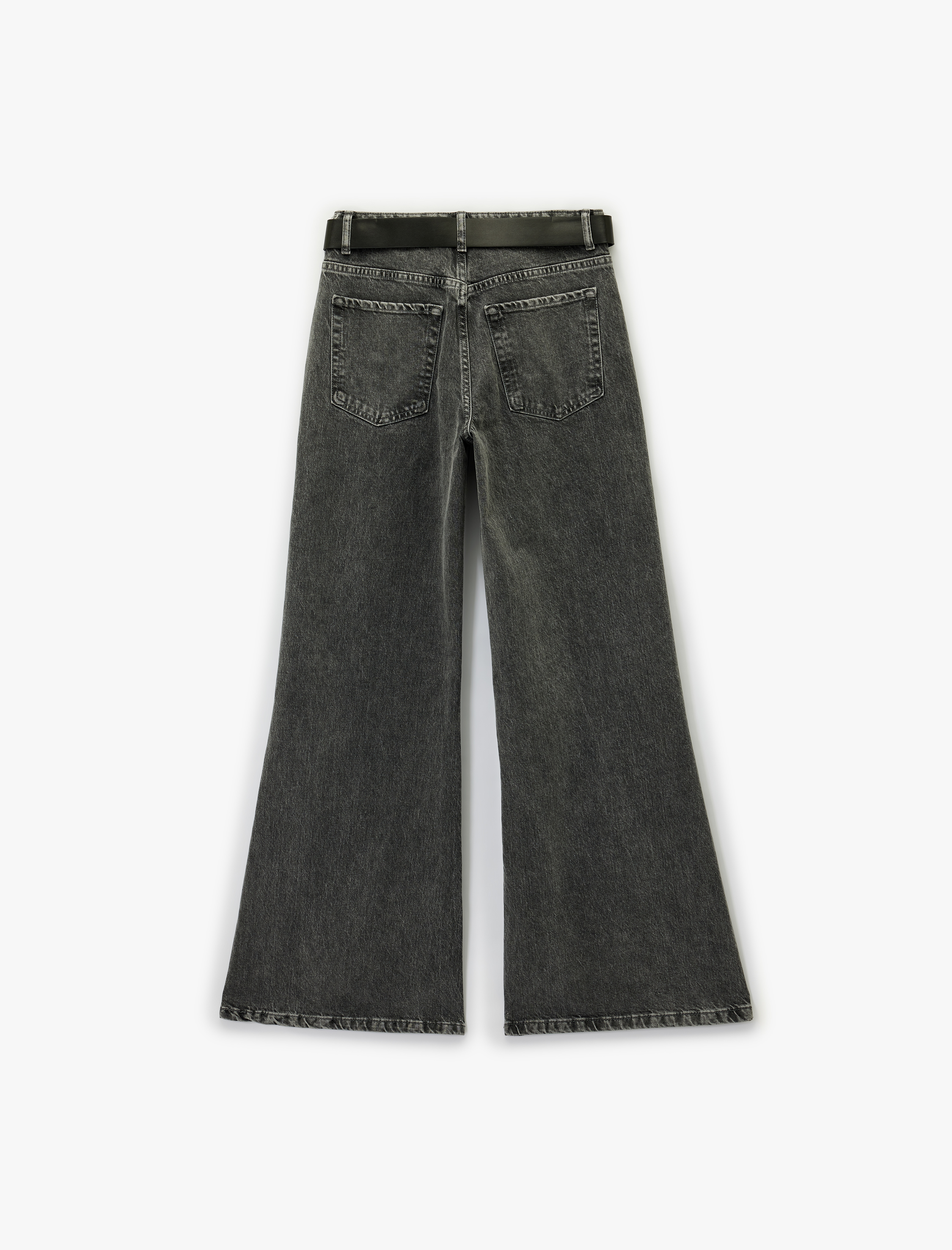   Kemer Detaylı Yıkamalı Dar Kesim İspanyol Paça Jean Pantolon - Flare Jeans