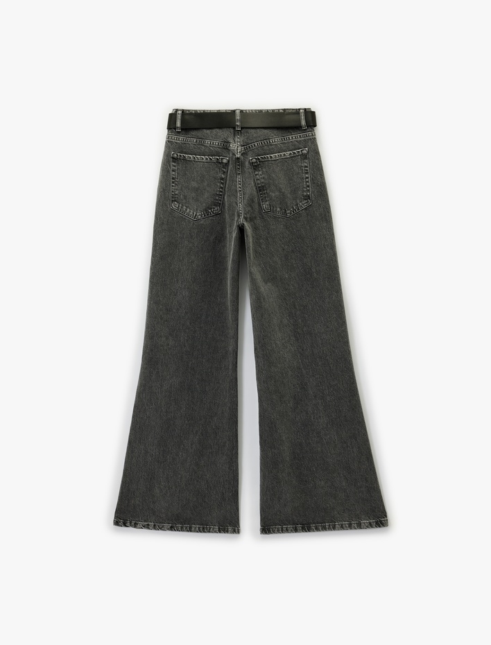  Kemer Detaylı Yıkamalı Dar Kesim İspanyol Paça Jean Pantolon - Flare Jeans