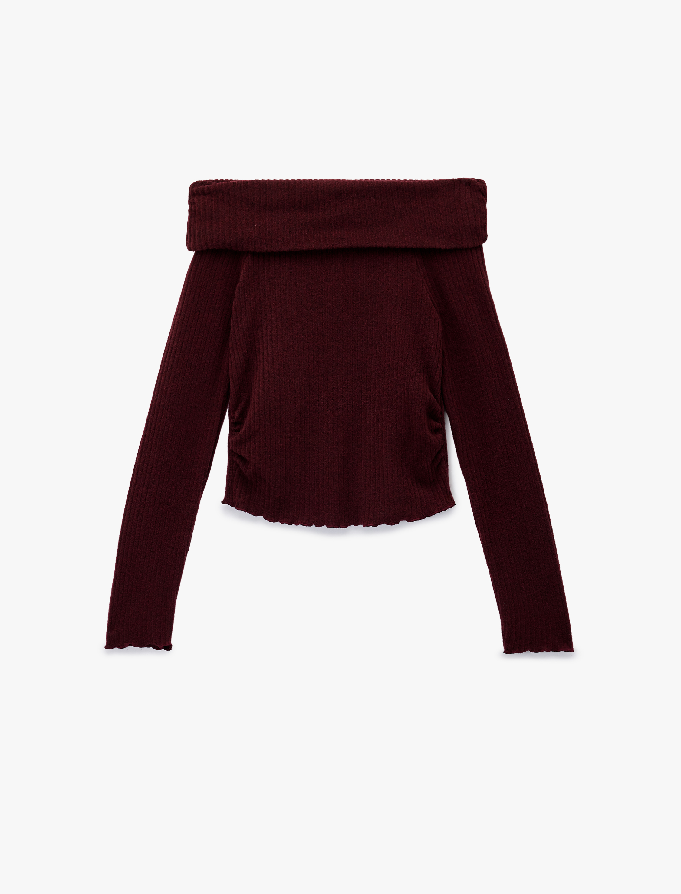   Viskon Karışımlı Kaşkorse Omzu Açık Slim Fit Uzun Kollu Tişört