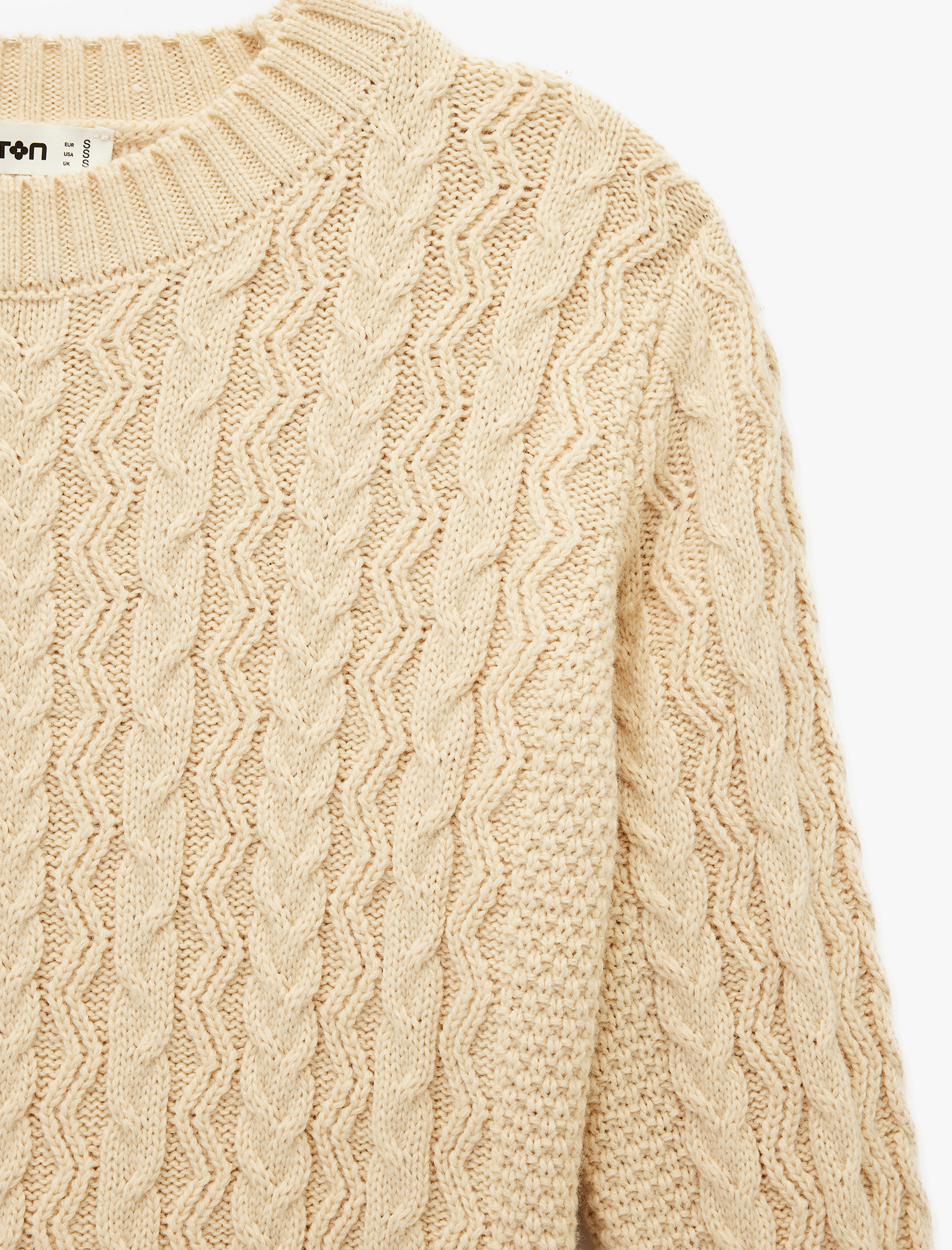   Saç Örgü Dokulu Uzun Kollu Bisiklet Yaka Crop Triko Kazak