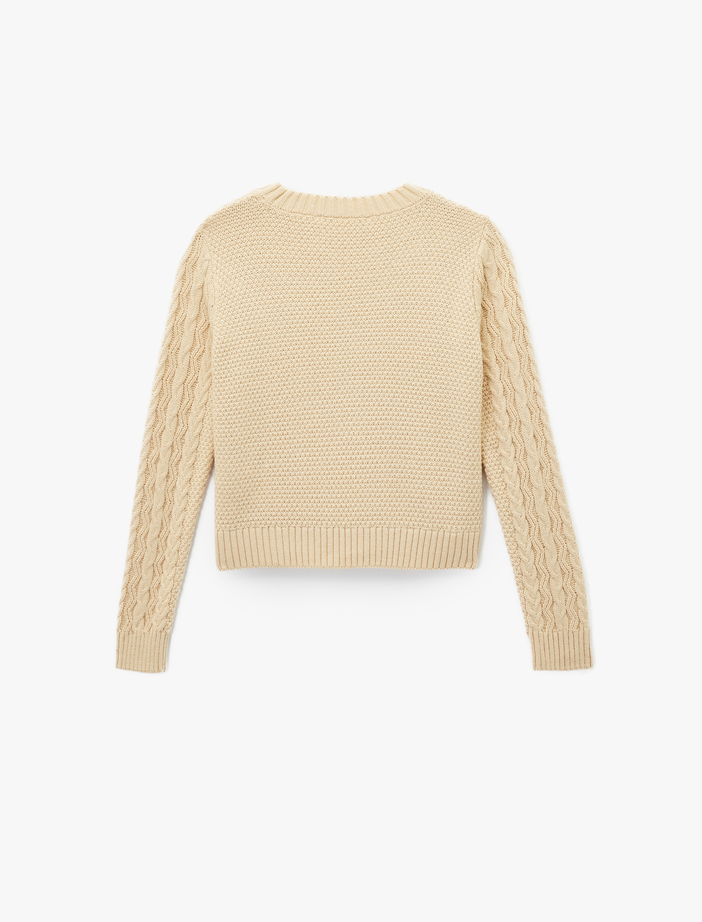   Saç Örgü Dokulu Uzun Kollu Bisiklet Yaka Crop Triko Kazak