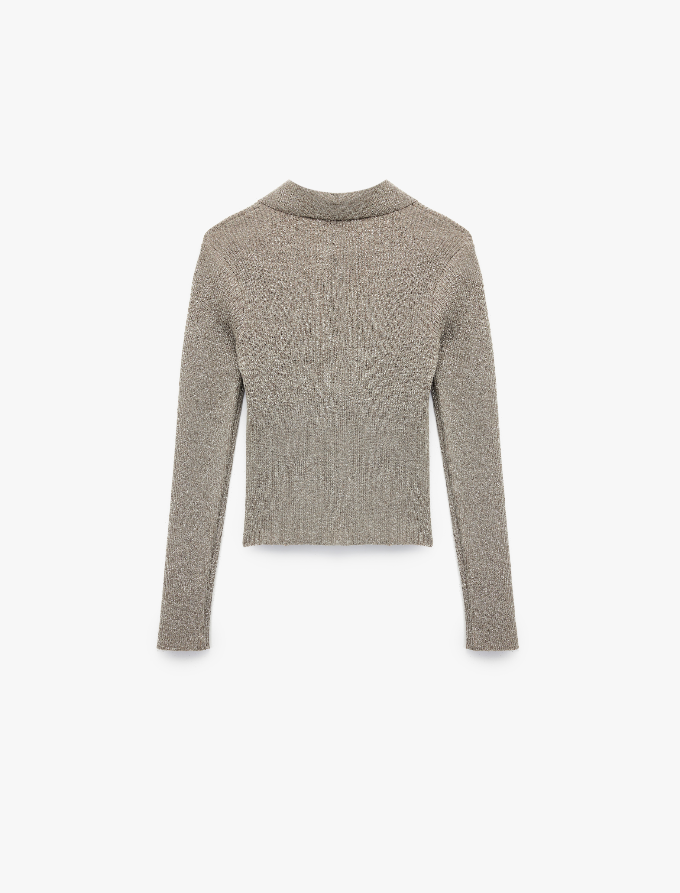   Koton X Melis Ağazat - Uzun Kollu Metalik İplik Detaylı Parıltılı Polo Yaka Triko Kazak