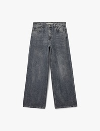 Rahat Kalıp Düz Paça Cepli Yıkamalı Jean Pantolon - Loose Straight Fit Jean