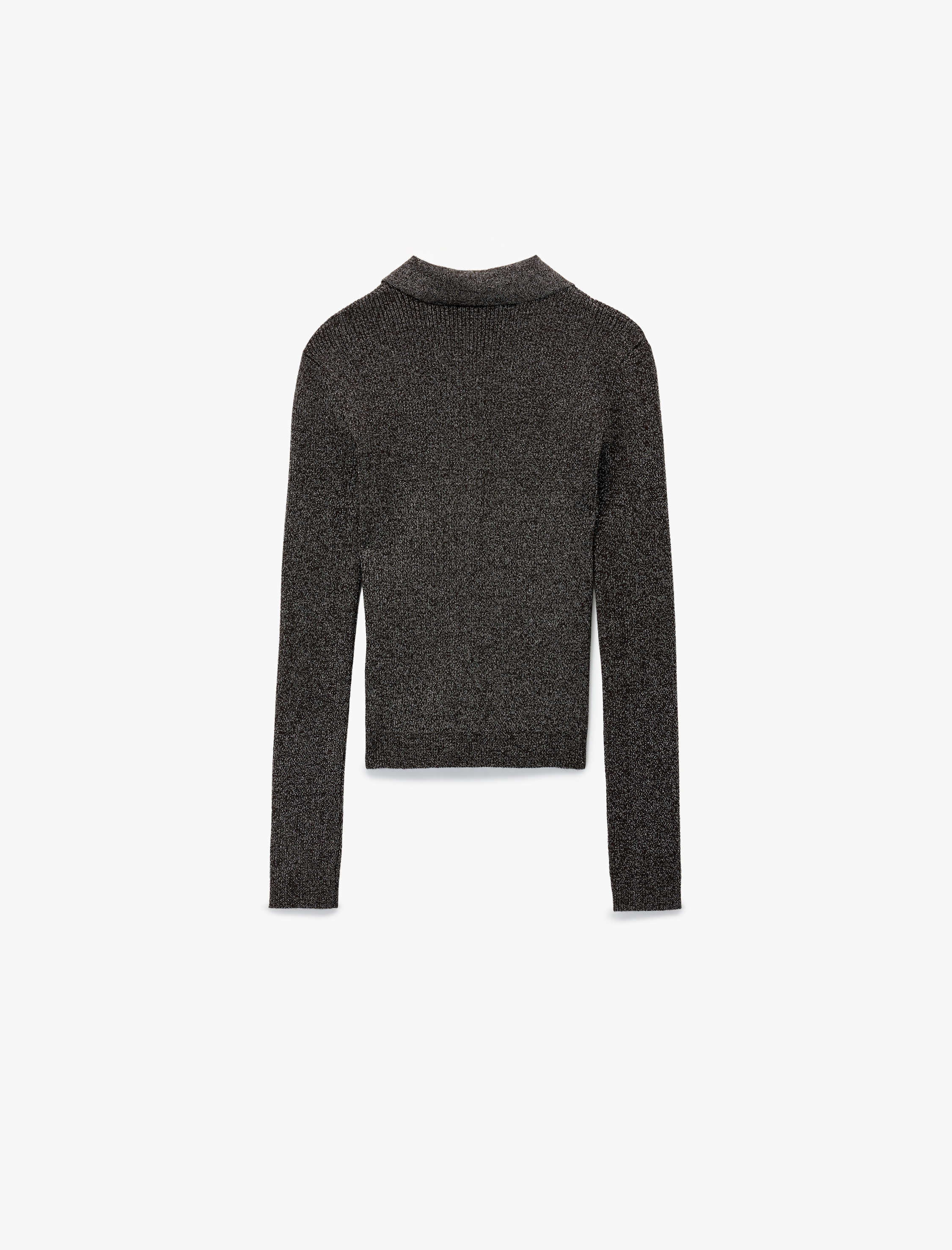   Koton X Melis Ağazat - Uzun Kollu Metalik İplik Detaylı Parıltılı Polo Yaka Triko Kazak