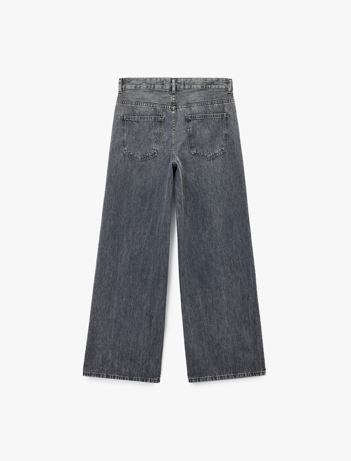  Rahat Kalıp Düz Paça Cepli Yıkamalı Jean Pantolon - Loose Straight Fit Jean